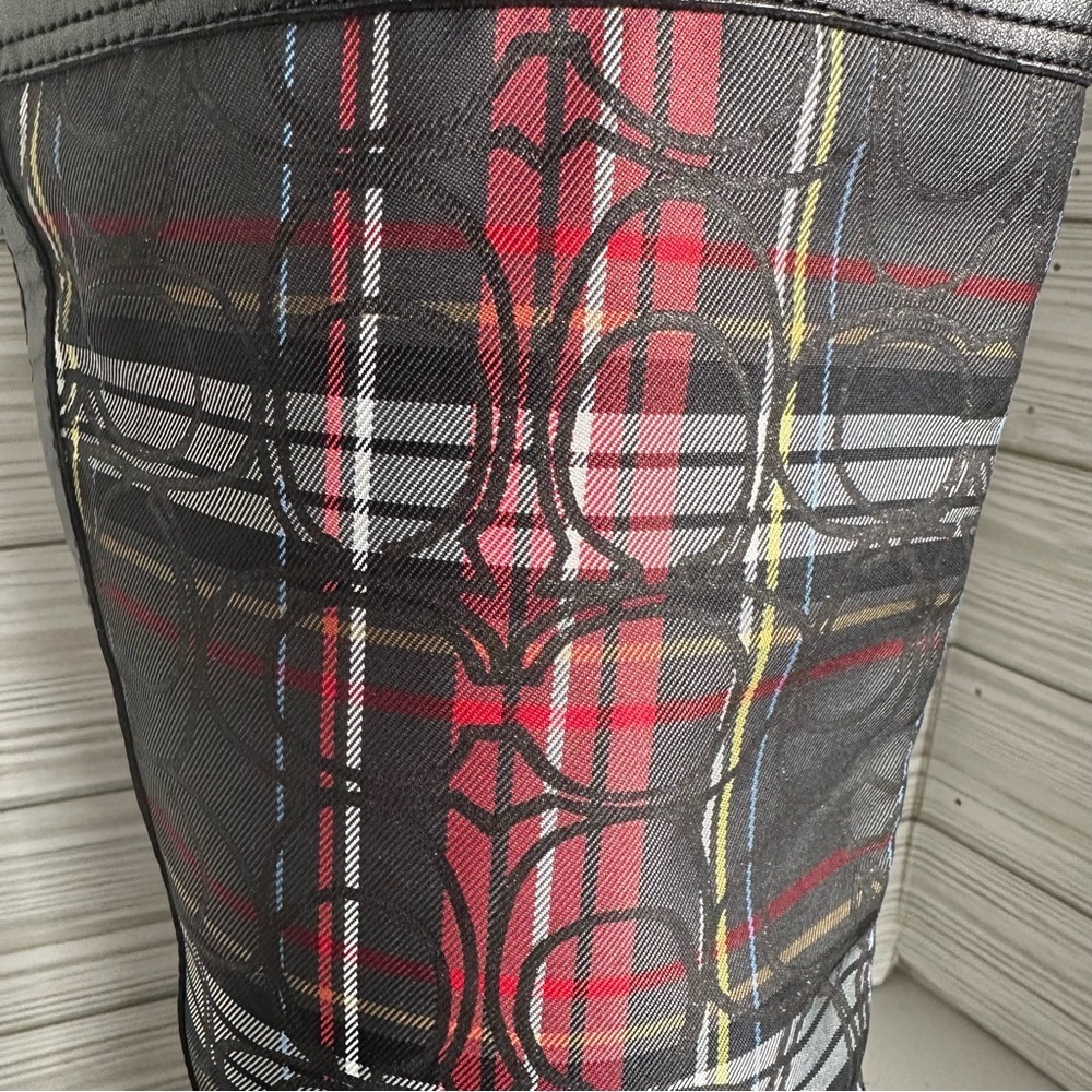 COACH CHRISSI  SIGNATURE leather BLACK MULTI TARTAN TALL BOOTS - Picture 5 of 8